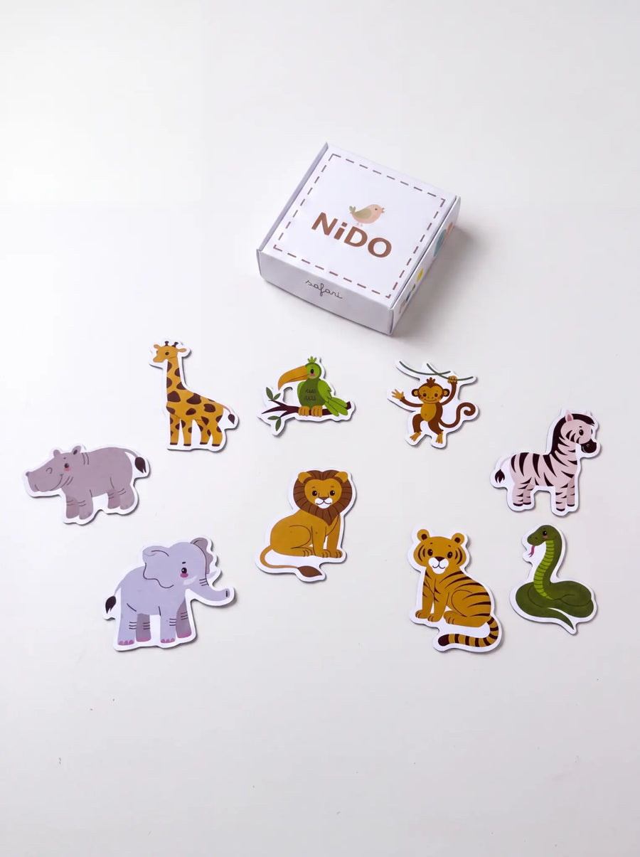 Kit magnético Safari Nido com 9 peças e a caixinha da marca